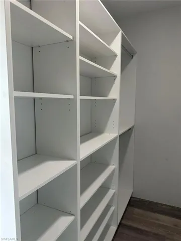 Walk in closet featuring dark hardwood / wood-style floors