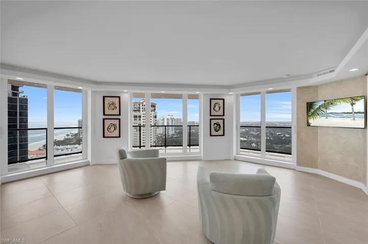 View of tiled living room