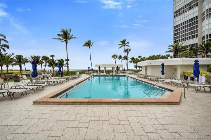 View of swimming pool with a patio