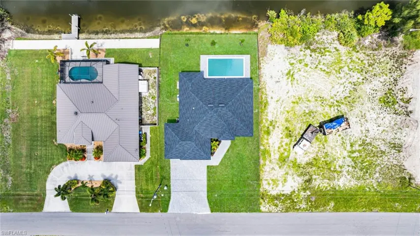 Drone / aerial view of a pool area
