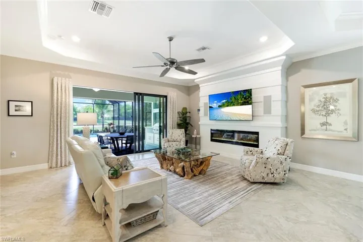 Built-in electric fireplace.
