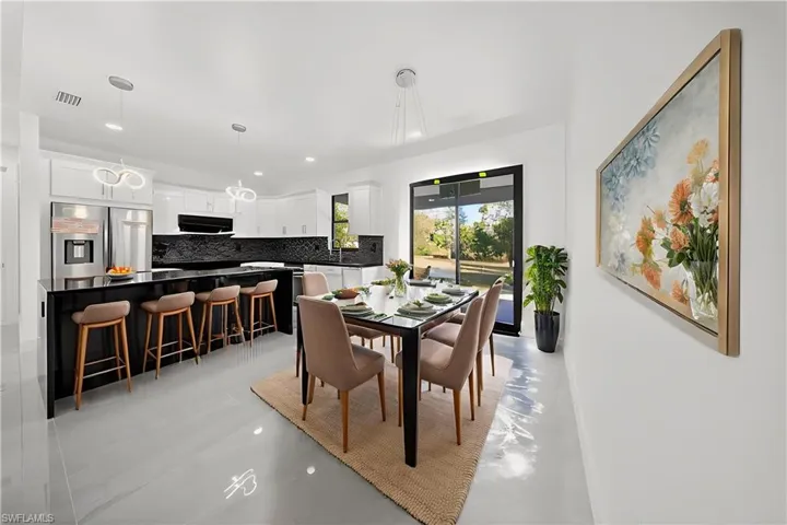 Dining room with recessed lighting