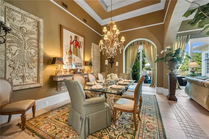 This Estate architecture contains abundant crown moldings throughout, and 16-foot ceilings in the dining and living rooms.