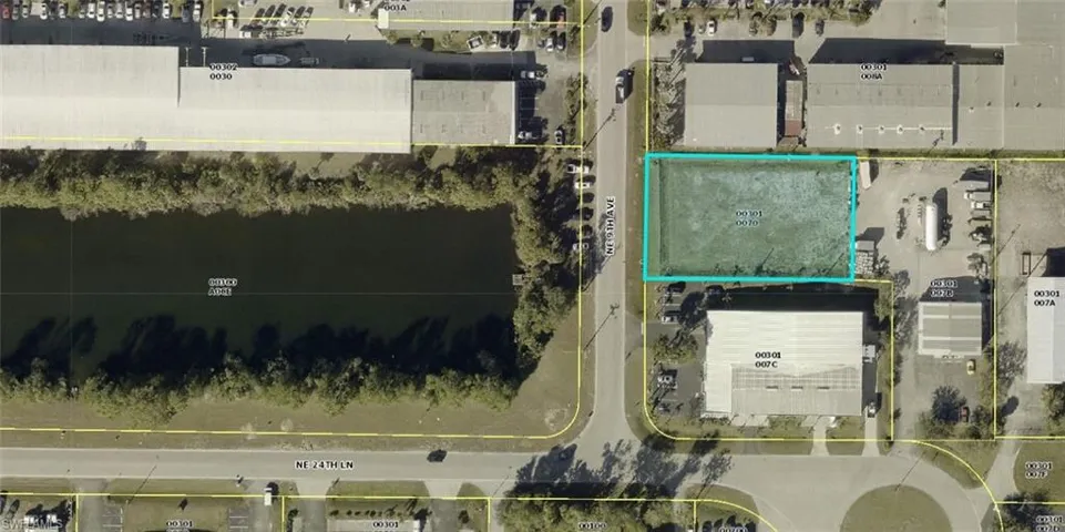 Aerial view of property's location with property boundaries highlighted