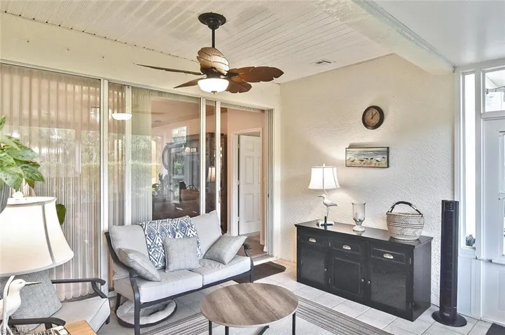 Facing east, this air conditioned sunroom with ceiling fan can be enjoyed comfortably at any time of day, even in the hottest months of Summer.