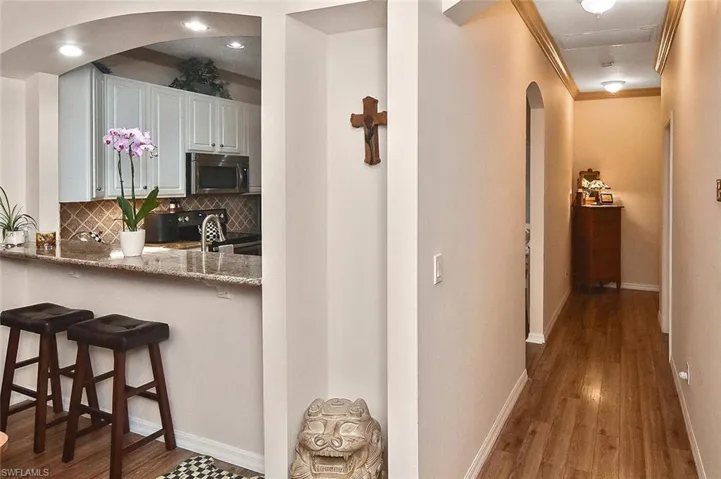 This hallway leads to the 2 guest bedrooms and guest bath, affording privacy for each bedroom.