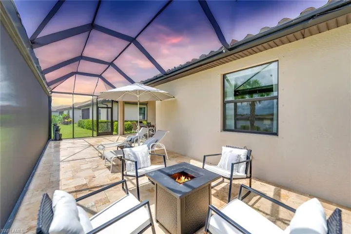 Lanai terrace at dawn and a fire pit