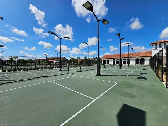 View of pickleball and tennis court area