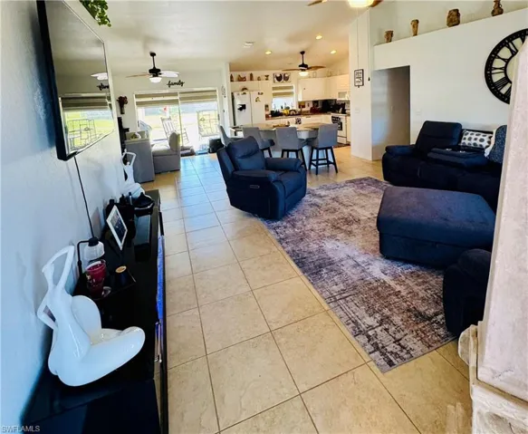 Living area with ceramic tile floors.