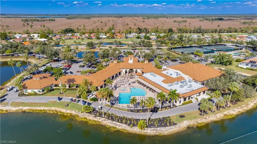 Ariel view of community center on the lake