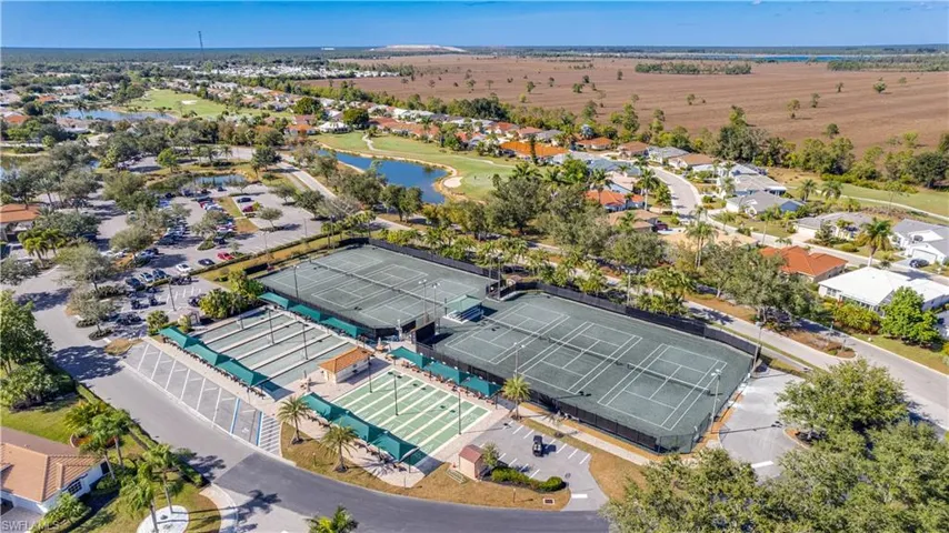 Ariel view of pickleball, tennis and shuffle board courts