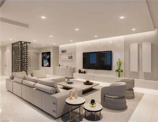 Living room with light tile floors