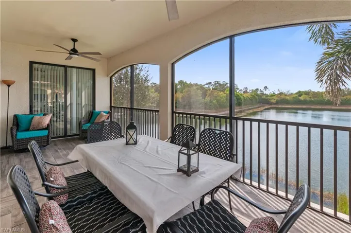 Lanai with water view.