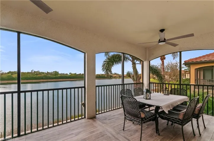 Lanai with water view.