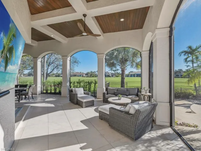View of patio / terrace featuring ceiling fan and an outdoor living space