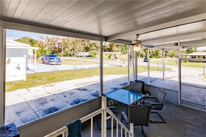 View of patio with ceiling fan