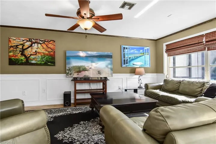 Great room with decorative piture-frame molding