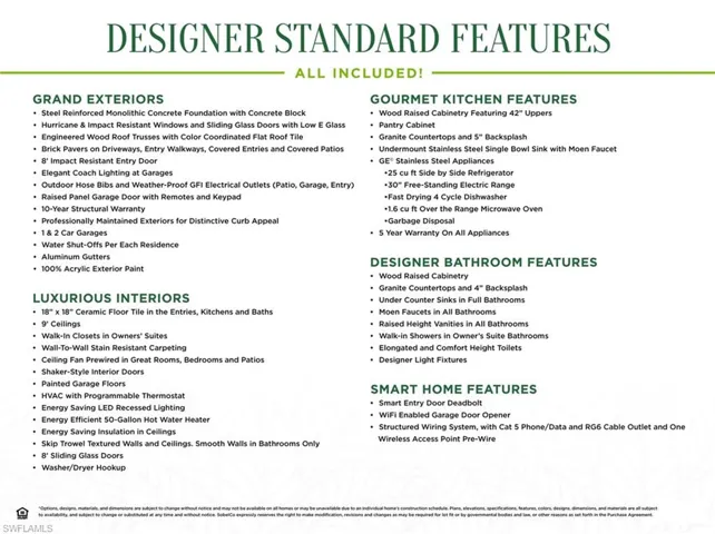 Designer Standard Features
