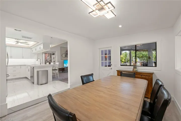 Dining area with recessed lighting