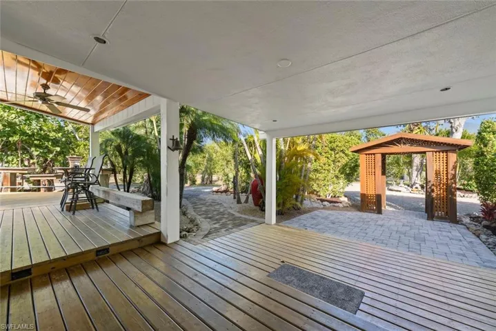 Deck featuring ceiling fan and outdoor dining space