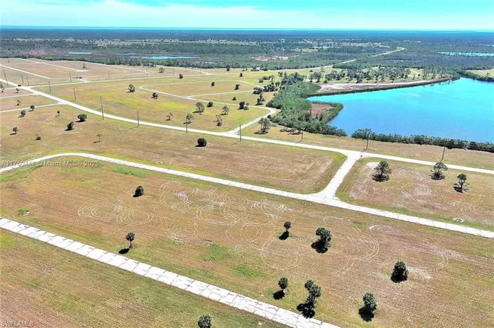 Aerial view of a nearby body of water