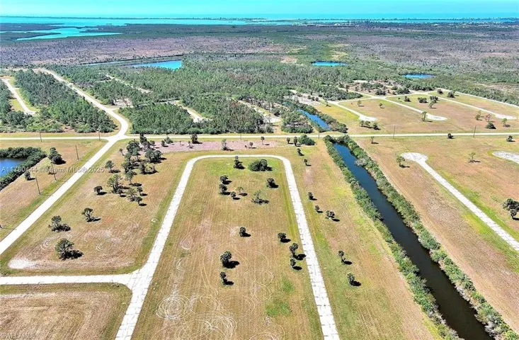 Aerial view of a nearby body of water