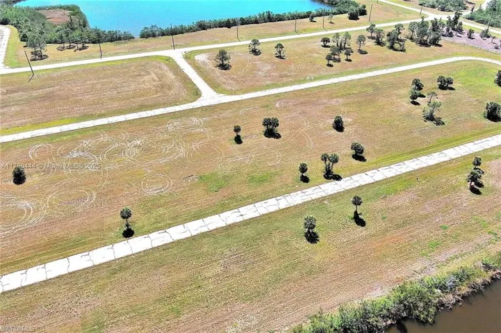 Aerial view of a nearby body of water