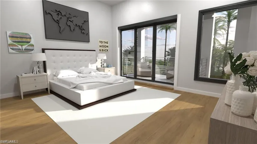 Proposed Bedroom with access to outside and light wood-style flooring