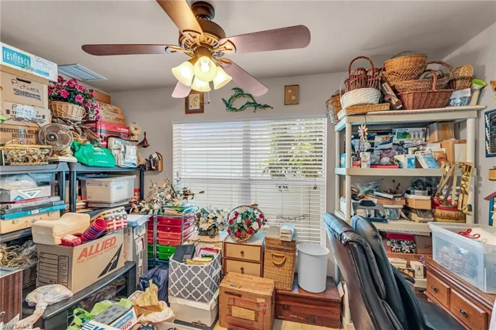 Storage area with ceiling fan