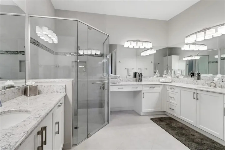 Bathroom featuring vanity and walk in shower