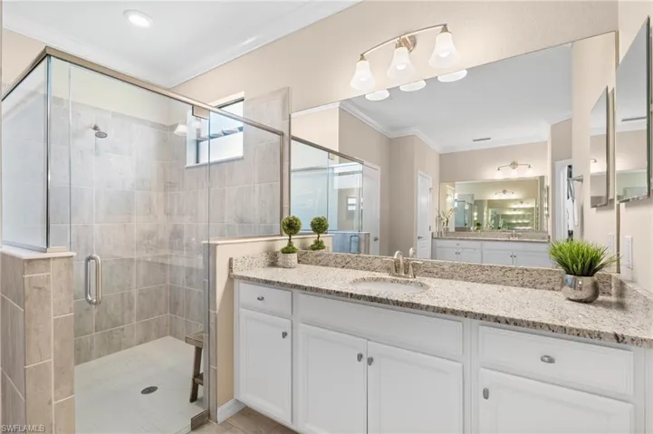 Primary Bathroom with walk in shower and 2 sinks