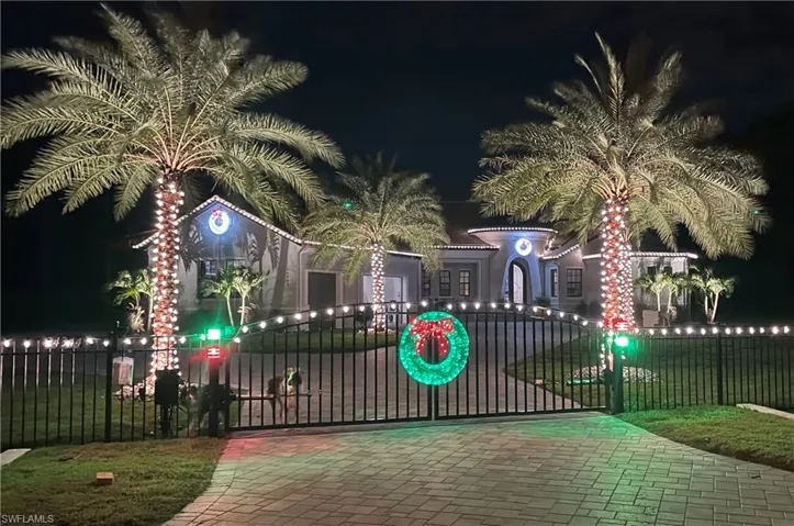 View of gate at night