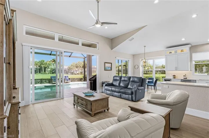 Open, Bright Living Space, Expansive Ceilings, Porcelain Tile Flooring