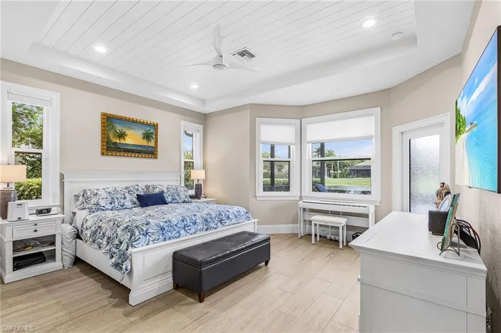 Master Bedroom, with spectacular views, door to pool deck, Porcelain Tile Flooring