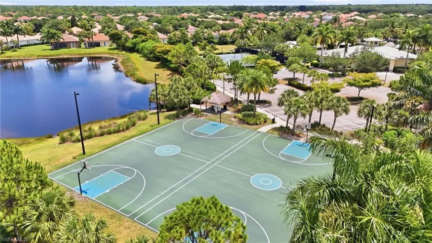 Multi-court basketball area featuring a green playing surface with blue key areas and white line markings