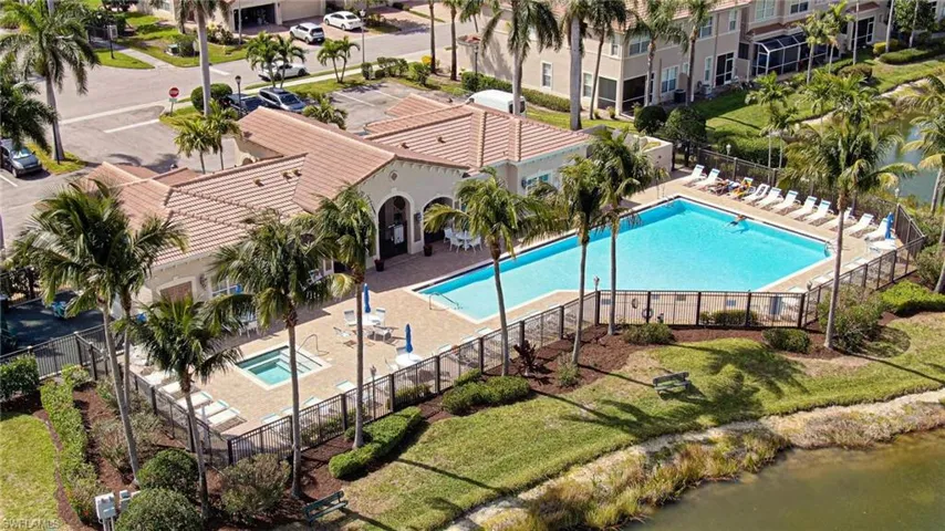 Aerial of community clubhouse and pool