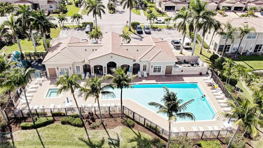Aerial of community clubhouse and pool
