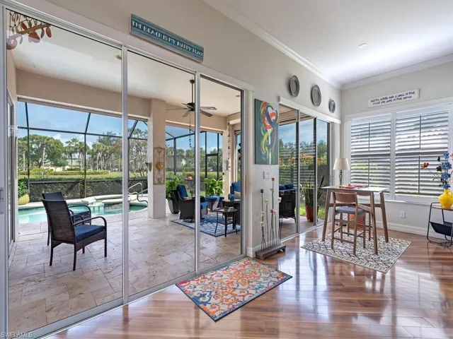 Breakfast nook with views of lanai and pool