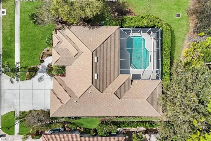 View from above of property with a pool