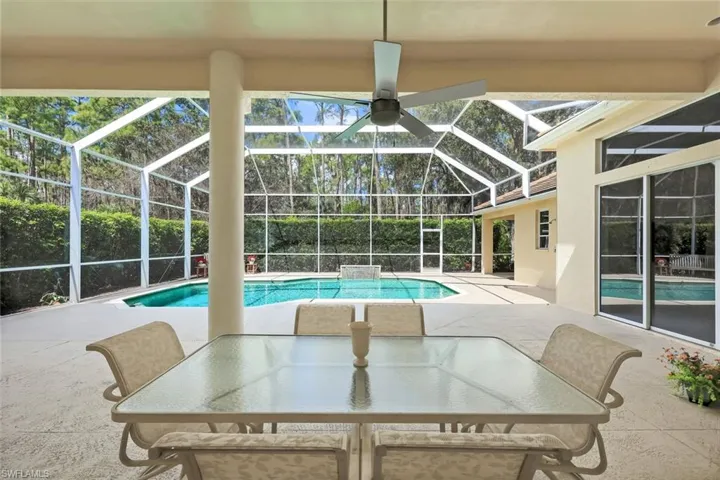 View of swimming pool featuring covered patio