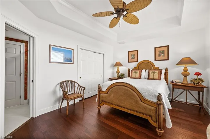 This guest bedroom features a spacious closet!
