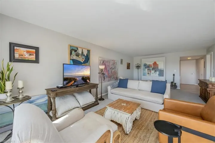 Living room with carpet floors