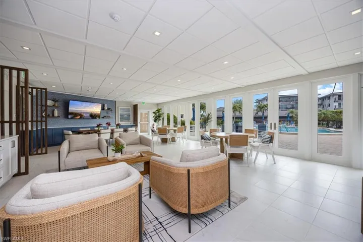 Community lobby with a drop ceiling and recessed lighting