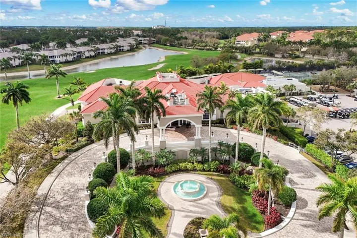 Bird's eye view of a nearby body of water and a local golf course