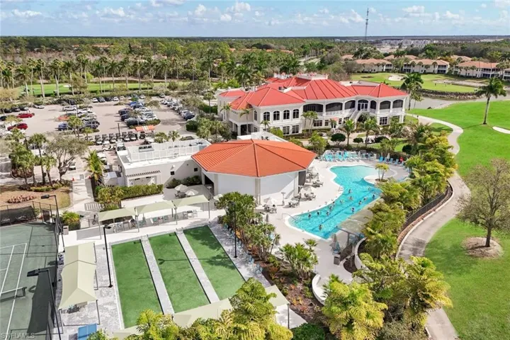 Drone / aerial view of a pool