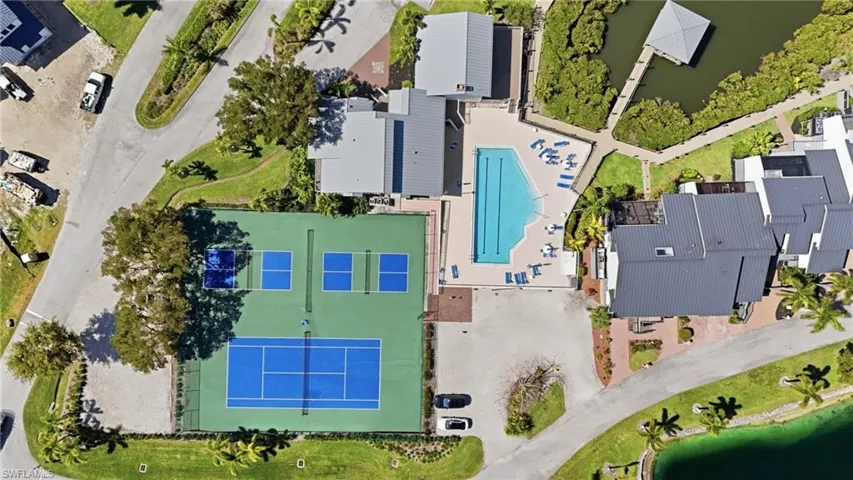 Drone / aerial view of a pool area
