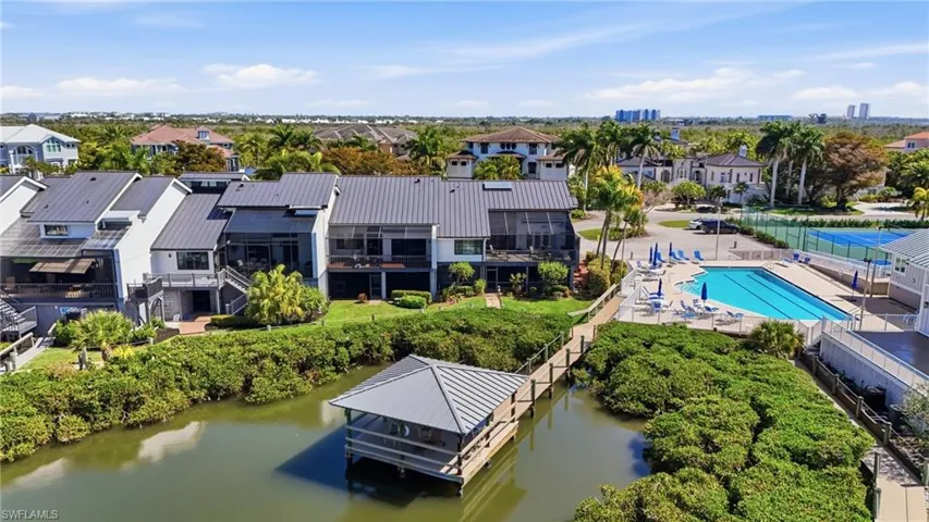 Bird's eye view of a nearby body of water
