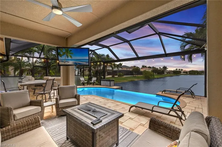 Covered Pool Patio at Sunset