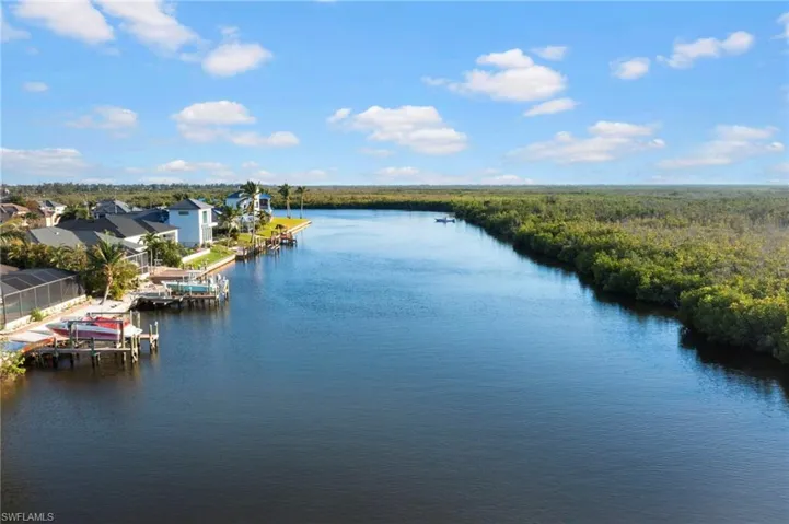 Property view of water with a boat dock