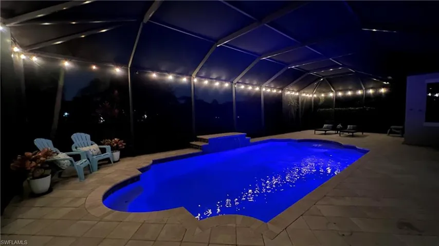Beautiful heated salt water pool with water feature, 5 color options